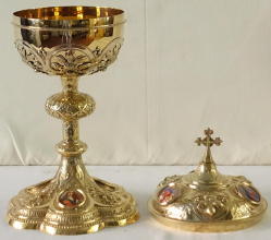 French Antique solid silver gilt Gothic Ciborium